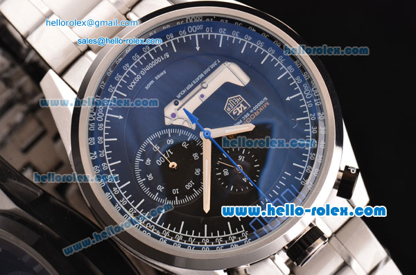Tag Heuer Mikrogirder 10000 Chrono Miyota OS10 Quartz Steel Case with Black Dial Blue Second Hand and Stainless Steel Strap - Click Image to Close